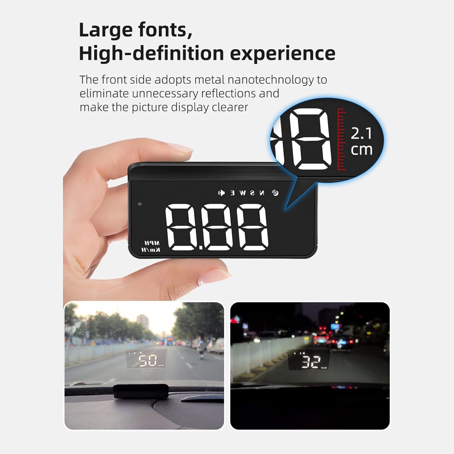 RAYWE Car HUD 3.5 Inch Head-Up Display Windshield Projecter Digital Vehicle Speedometer GPS Model Overspeed Warning Fatigue Driving Alarm