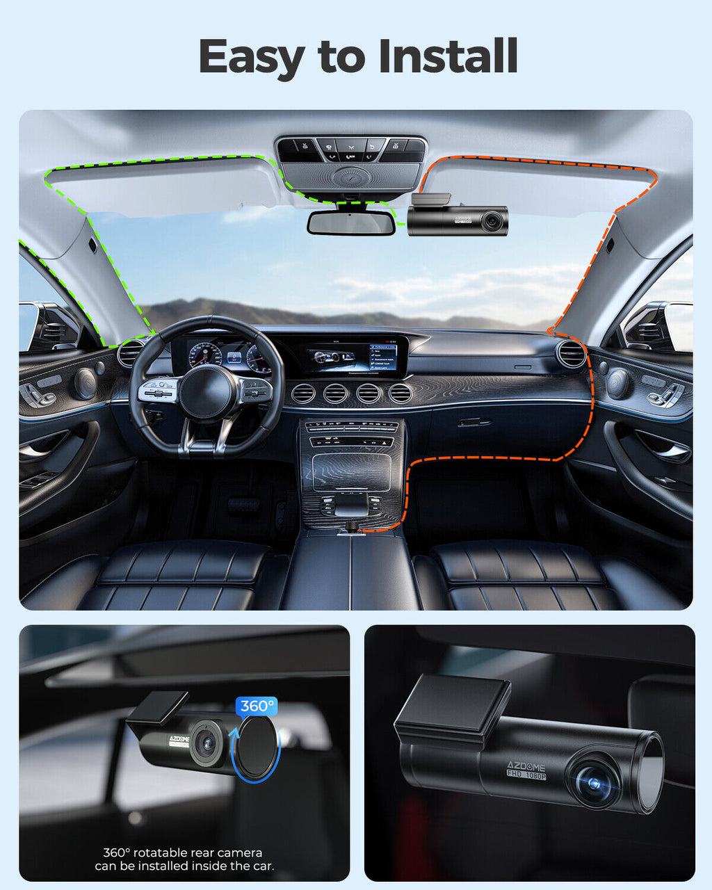 AZDOME 4K+1080P Dual Dashcam 5Gwifi GPS Front and Rear Recorder Camera Free Card