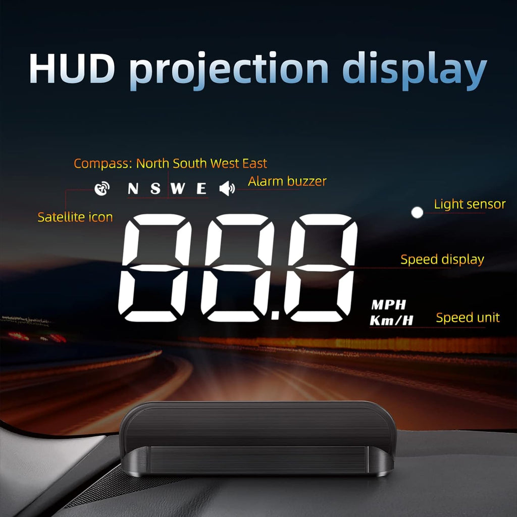 RAYWE Car HUD 3.5 Inch Head-Up Display Windshield Projecter Digital Vehicle Speedometer GPS Model Overspeed Warning Fatigue Driving Alarm