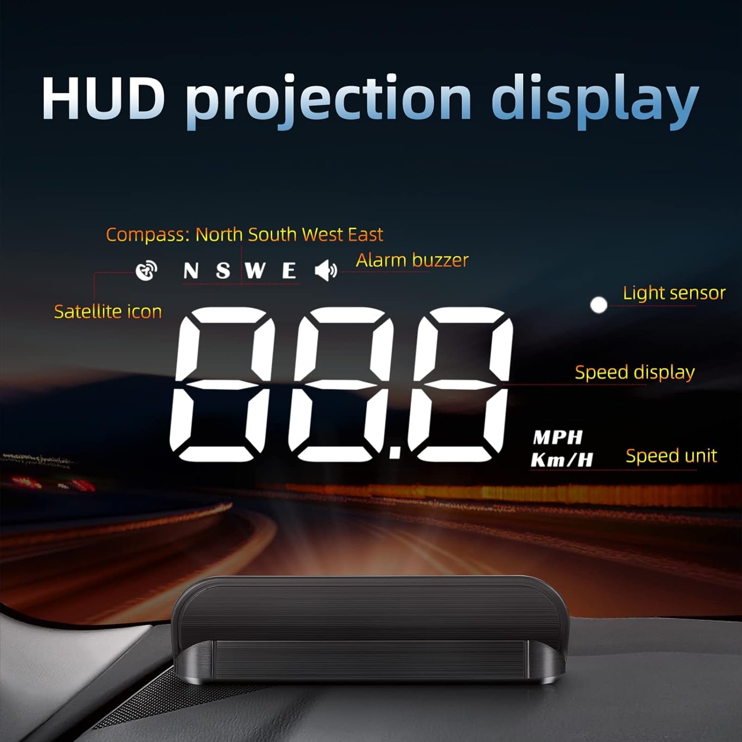 RAYWE Car HUD 3.5 Inch Head-Up Display Windshield Projecter Digital Vehicle Speedometer GPS Model Overspeed Warning Fatigue Driving Alarm